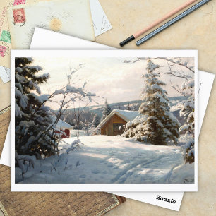 Sunlit winter landscape by Peder Mork Monsted Postcard