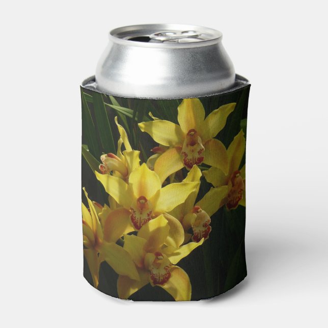 Sunlit Yellow Orchids Floral Can Cooler (Can Front)