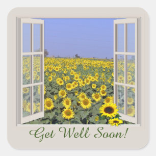 Sunney sunflower fleld through openwindow ll square sticker