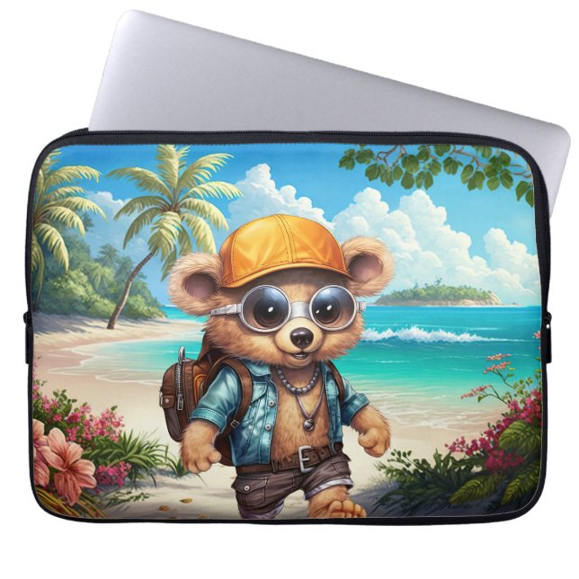 Sunny Adventures with Beachy Bear - Ready for Fun Laptop Sleeve (Front)
