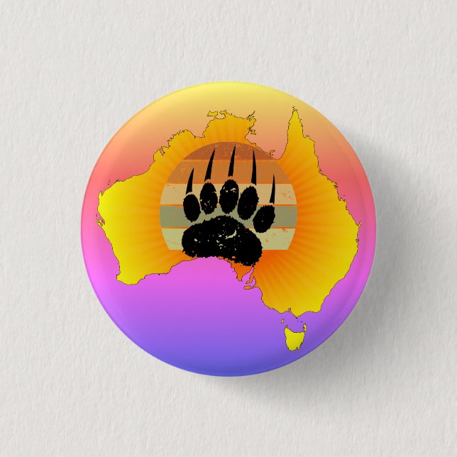 Sunny Australia Map Bear With Retro Sunset 1 Inch Round Button (Front)