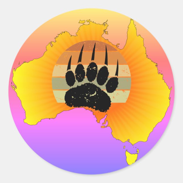 Sunny Australia Map Bear With Retro Sunset Classic Round Sticker (Front)