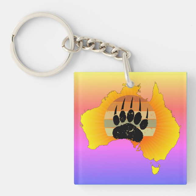 Sunny Australia Map Bear With Retro Sunset Keychain (Front)