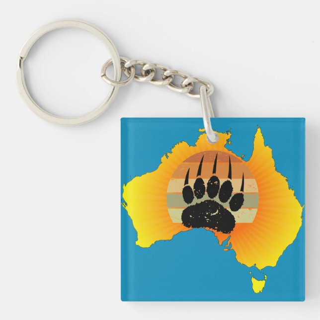 Sunny Australia Map Bear With Retro Sunset Keychain (Front)