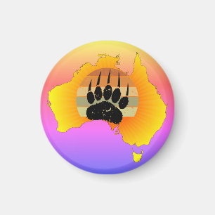 Sunny Australia Map Bear With Retro Sunset Magnet
