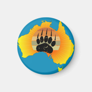 Sunny Australia Map Bear With Retro Sunset Magnet