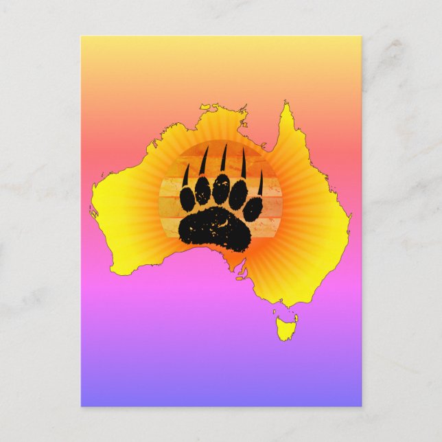Sunny Australia Map Bear With Retro Sunset Postcard (Front)