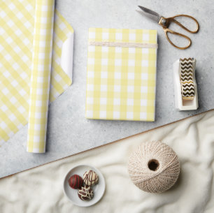 Sunny Baby Shower Pastel Yellow Gingham Plaid Wrapping Paper
