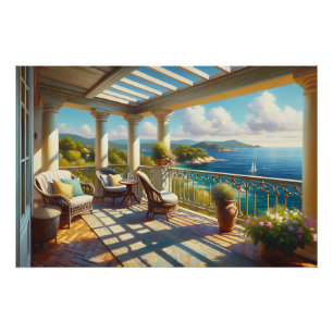 Sunny Balcony Overlooking the Sea Poster