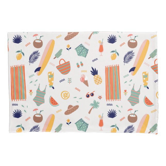 Sunny Beach Fun Pattern Pillowcase (Front-Left)