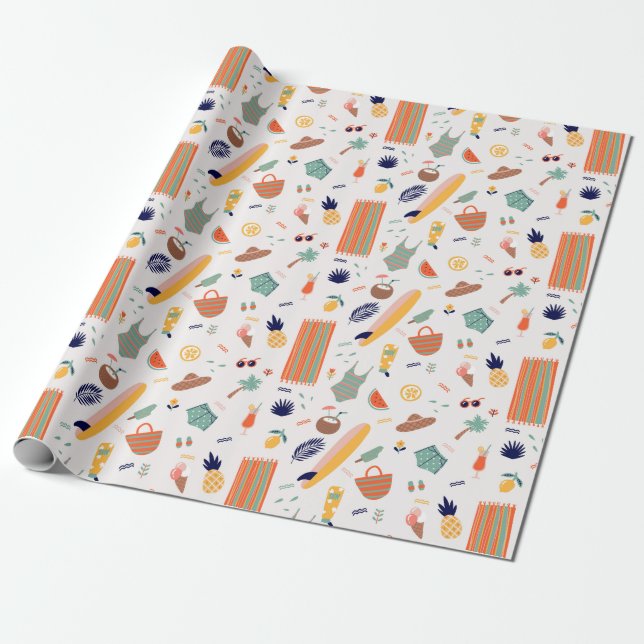 Sunny Beach Fun Pattern Wrapping Paper (Unrolled)
