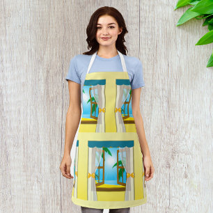 Sunny Beach View Through Open Window Apron