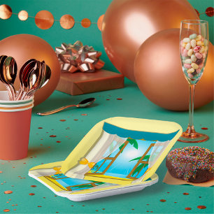 Sunny Beach View Through Open Window Paper Plate