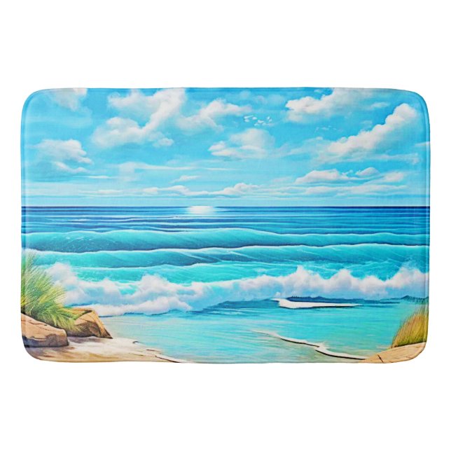 Sunny Beach Waves Design Bath Mat (Front)