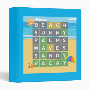 Sunny Beach Waves Vacation Word Puzzle  Binder