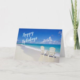 Sunny Beach With 2 Chairs Happy Holidays Card