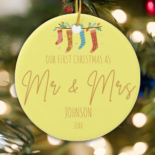 Sunny Beginnings - Personalized First Christmas  Ceramic Ornament
