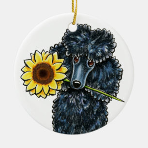 Sunny Black Miniature Poodle Personalized Ceramic Ornament