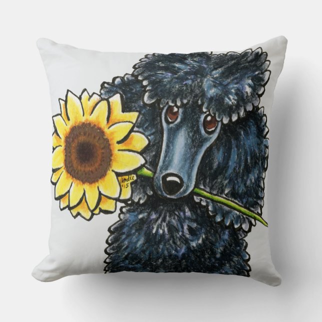 Sunny Black Miniature Poodle Throw Pillow (Front)