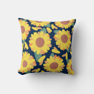 Sunny Bloom Doodles Throw Pillow