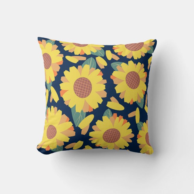 Sunny Bloom Doodles Throw Pillow (Front)