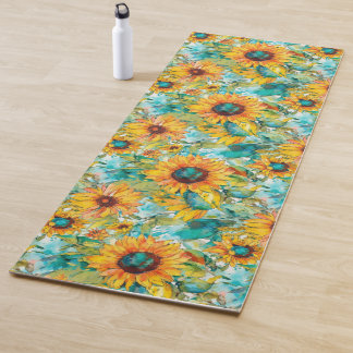 Sunny Blooms: Sunflower Floral Yoga Mat