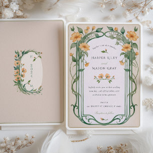 Sunny Blossom Jaune Faire-part de mariage vert