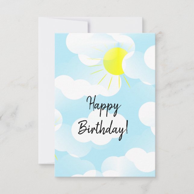 Sunny Blue Summer Sky with Clouds Happy Birthday  Card (Front)