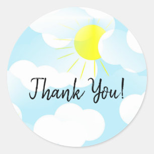 Sunny Blue Summer Sky with Clouds Thank You Classic Round Sticker
