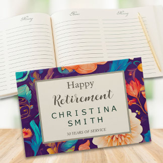 Sunny Botanical Festive Floral Retirement Party Guest Book