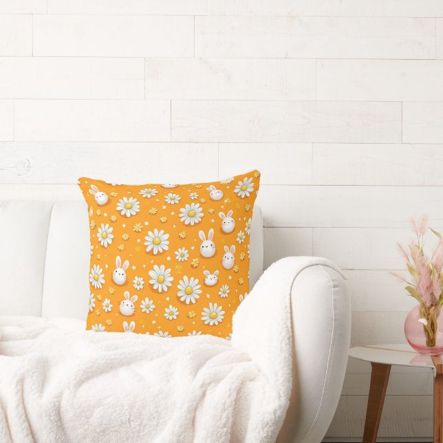 Sunny Bunnies & Daisies Throw Pillow (Couch)