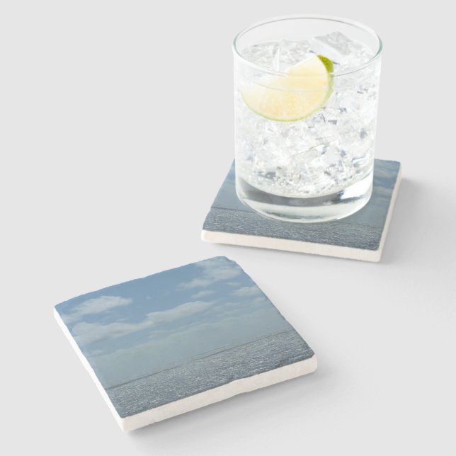 Sunny Caribbean Sea Blue Ocean Stone Coaster (Side)