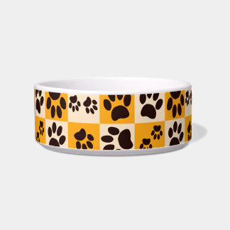 Sunny Cat Paw Print Checkerboard Bowl