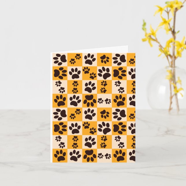 Sunny Cat Paw Print Checkerboard Card (Yellow Flower)