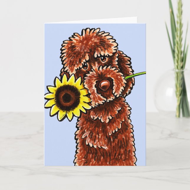 Sunny Chocolate Labradoodle Off-Leash Art™ Card (Front)