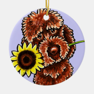 Sunny Chocolate Labradoodle Off-Leash Art™ Ceramic Ornament