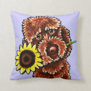 Sunny Chocolate Labradoodle Off-Leash Art™ Throw Pillow