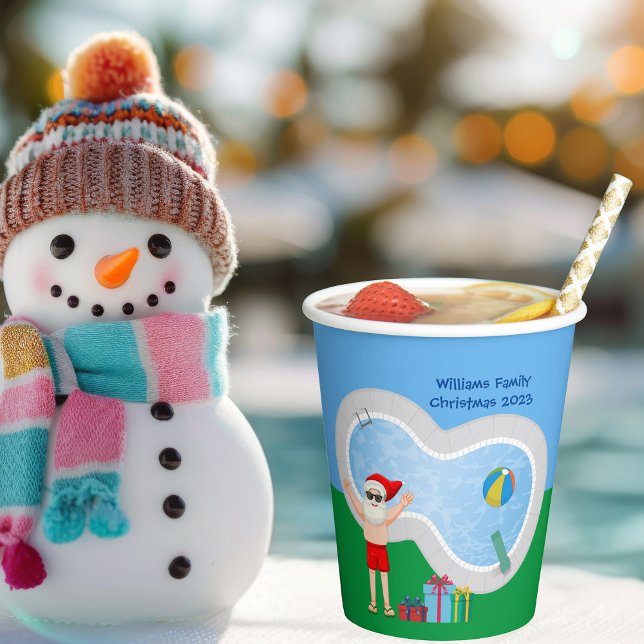 Sunny Christmas Santa Claus Custom Pool Party Paper Cups (Creator Uploaded)
