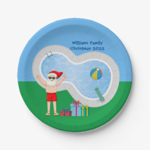 Sunny Christmas Santa Claus Cute Custom Pool Party Paper Plate
