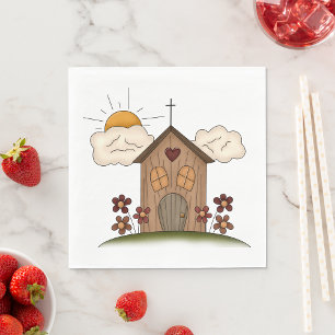 Sunny Church With Flowers Rustic Country Charm Napkin