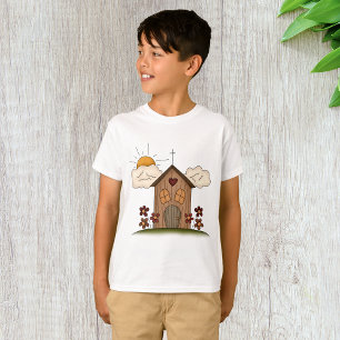 Sunny Church With Flowers Rustic Country Charm  T-Shirt