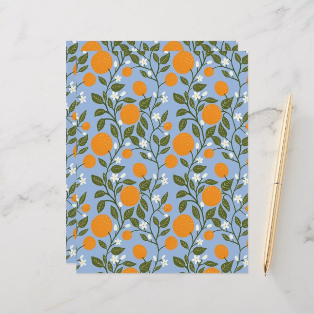 Sunny Citrus Grove Pattern Flat Paper Sheet (Front/Back In Situ)