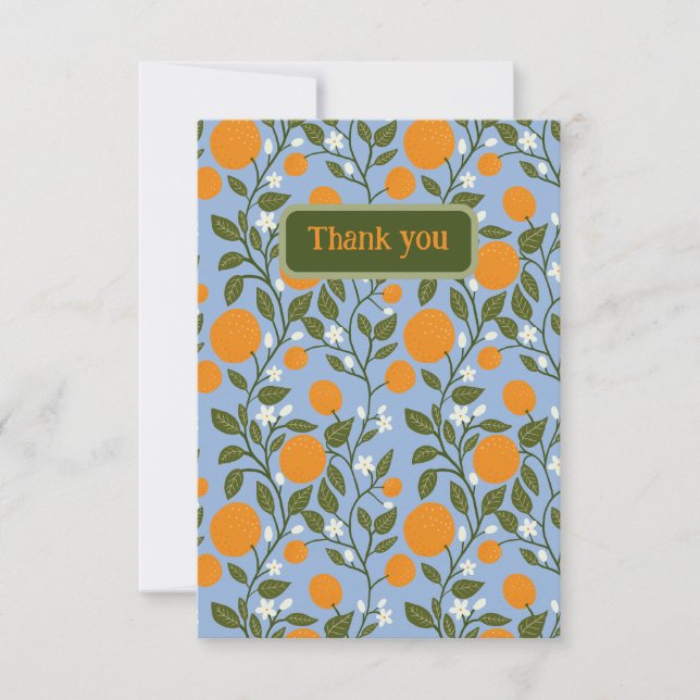 Sunny Citrus Oranges Grove Pattern Thank You Card (Front)