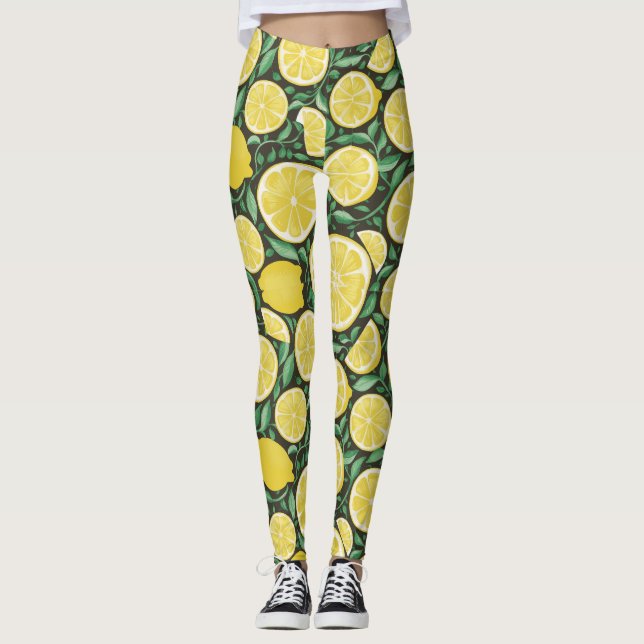 Sunny Citrus Symphony lemons pattern Leggings (Front)