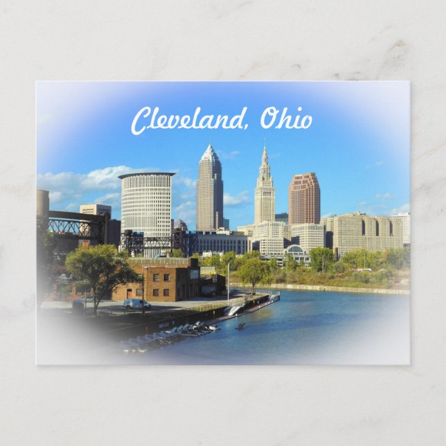 Sunny Cleveland River Skyline Postcard (Front)