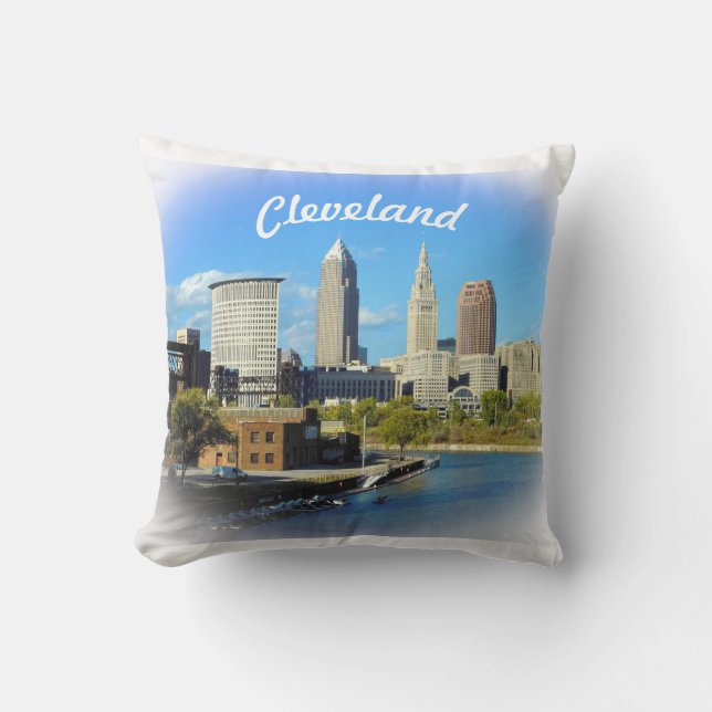  Sunny Cleveland River View Throw Pillow (Front)