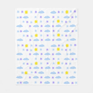 Sunny, Cloudy, Starry Weather Pattern Fleece Blanket