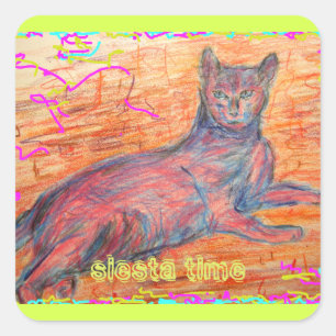 sunny cobblestone cat siesta time square sticker
