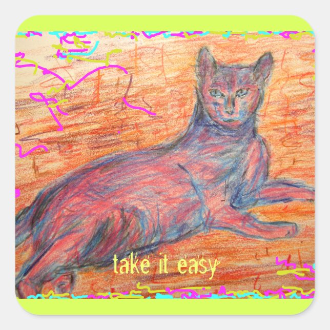 sunny cobblestone cat take it easy square sticker (Front)