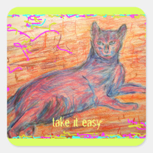 sunny cobblestone cat take it easy square sticker
